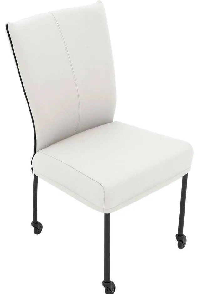 Goossens Eetkamerstoel Funk Zwarte Poten wit leer leuning en Zwart skater wiel met zwarte kapmet wielen, modern design