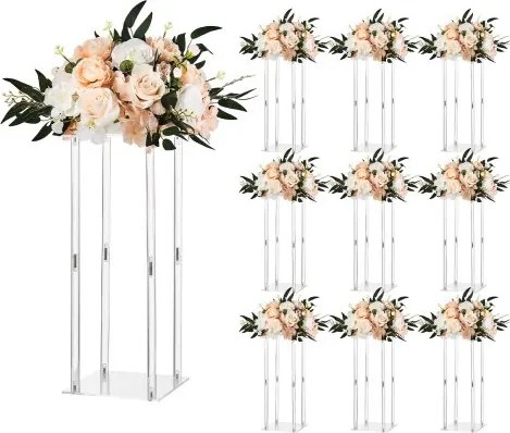 VEVOR Bruidsbloemenstandaard 220x220x500mm, 10 stuks. Bloemenstandaards met acrylplank, cilindrisch, kubusvormig, geschikt voor bruiloften, feesten, verjaardagen, thuisgebruik en als tafeldecoratie.