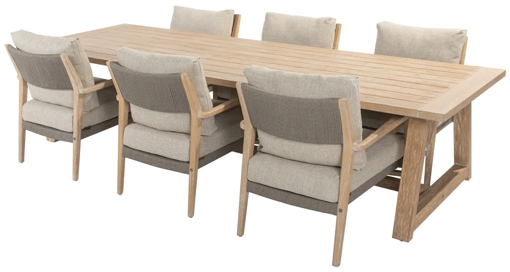 4 Seasons Outdoor Julia low dining set van geborsteld teak met Noah tafel 300 x 100 cm  Tuinset    houtkleur weerbestendig