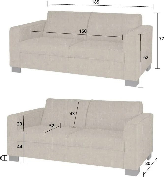 3-zits bank Shuffle | lederlook Missouri antraciet 02 | 1,85 mtr breed