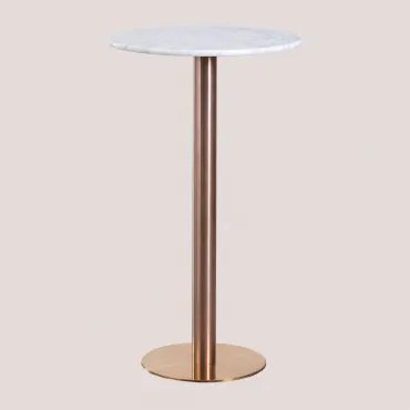 Ronde Hoge Bartafel Ø60 Cm In Natuurlijk Steen Xiren Guangxi Wit Marmer - Geborsteld Roségoud - Sklum