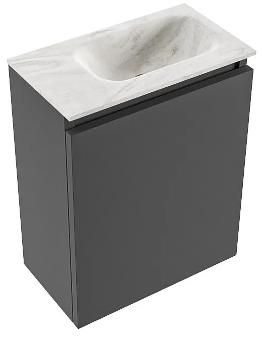 Mondiaz Ture DLux toiletmeubel 40cm dark grey met wastafel ostra rechts met kraangat