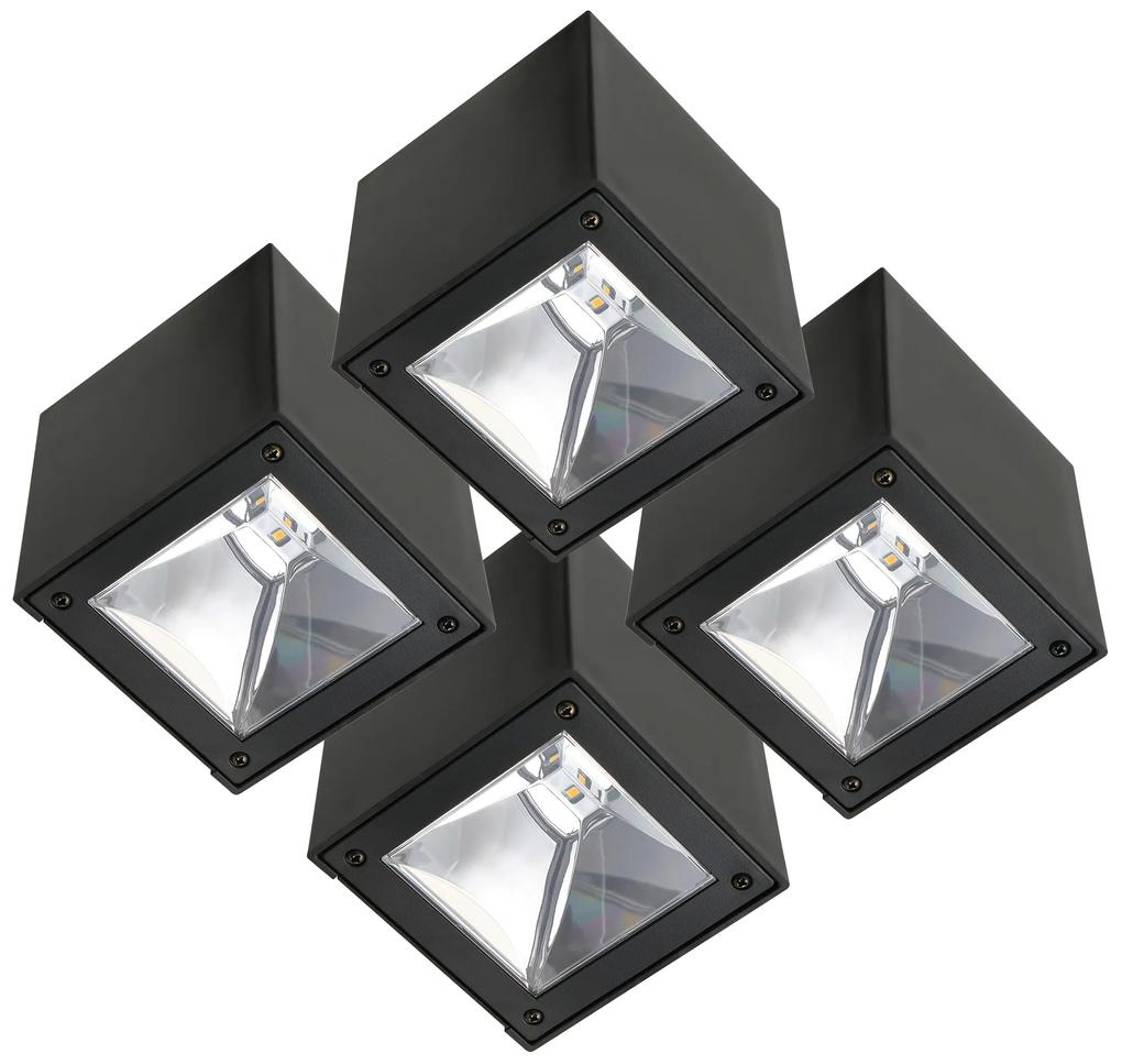 Set 4 stuks LED Solar Cube wandlamp zwart vierkant