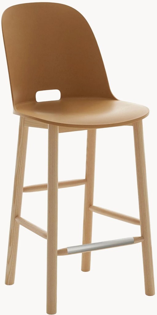 Handgemaakte barstoel Alfi High Back met essenhouten poten