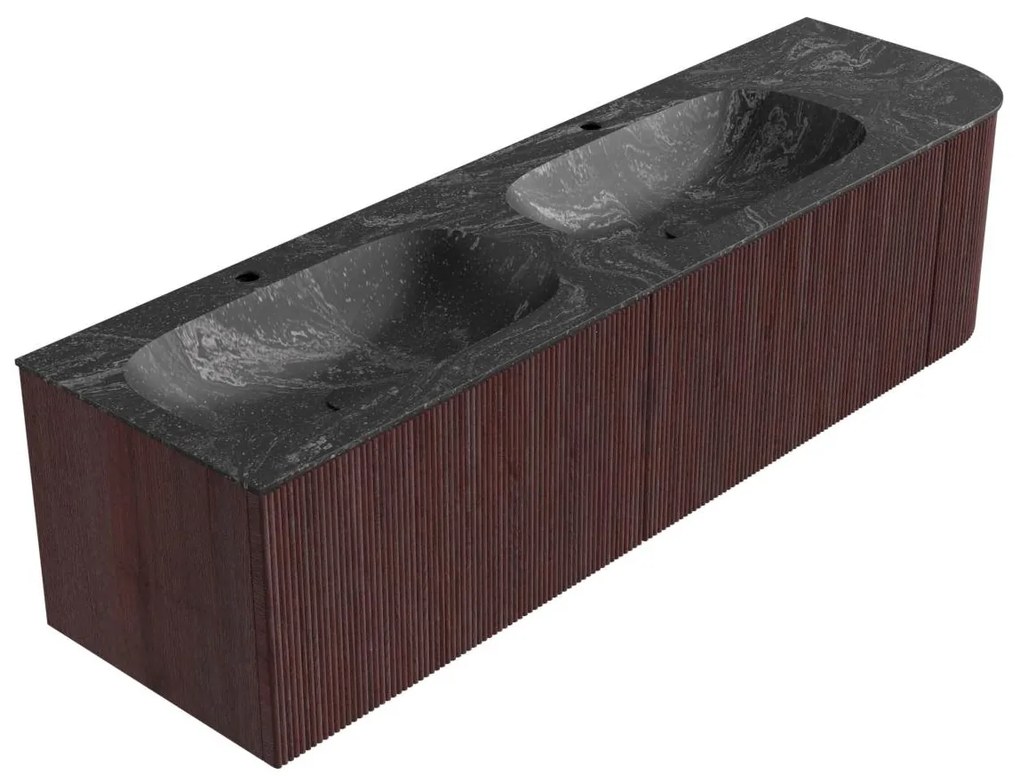 Mondiaz Kurve-dlux 165cm badmeubel ronding rechts ruby met 2 lades en 1 deur en wastafel stor small dubbel/links 2 kraangaten lava