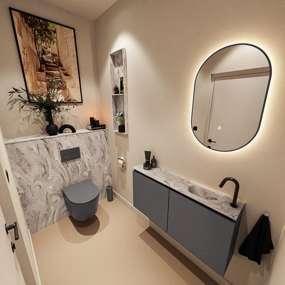 Mondiaz Ture DLux toiletmeubel 100cm dark grey met wastafel glace rechts met kraangat