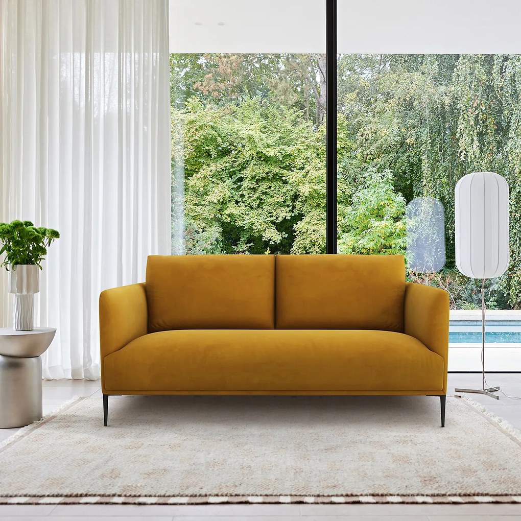 Compacte zitbank in fluweel, Oscar, ontwerp E. Gallina