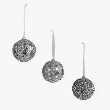 Set Van 3 Kerstversieringen Venia Grijs – Zilver - Sklum