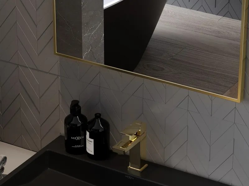 Mexen Loft rechthoekige badkamerspiegel 80 x 60 cm, frame in geborsteld goud - 9852-080-060-000-50