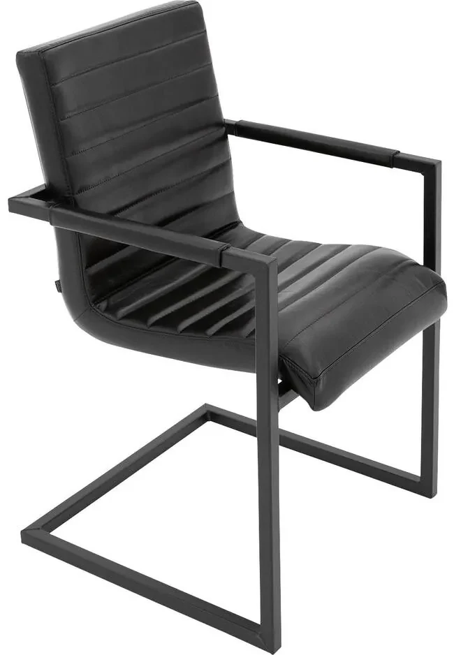 Goossens Eetkamerstoel Sturdy Leer zwart leer met armleuning, urban industrieel