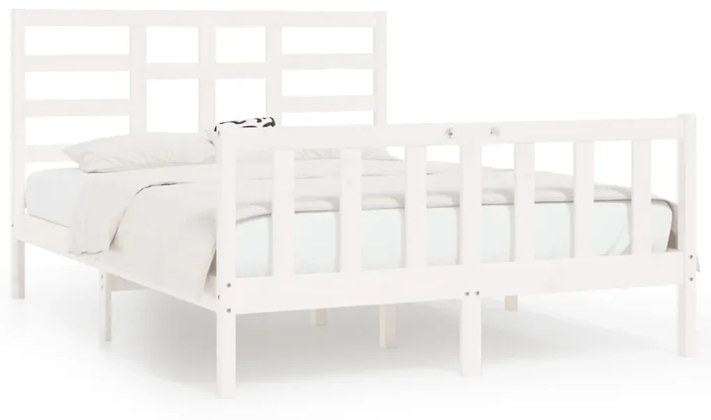 vidaXL Bedframe massief hout wit 150x200 cm 5FT King Size
