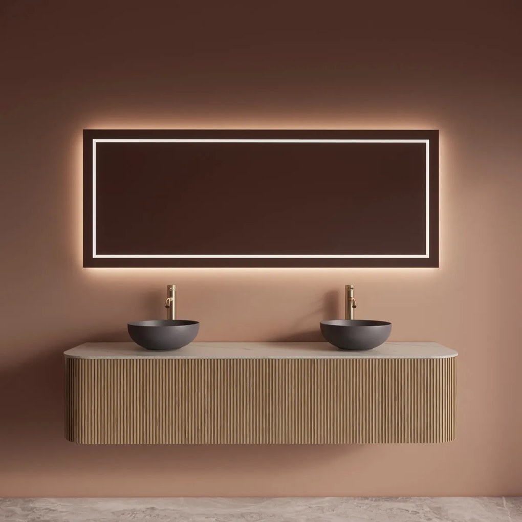 Gliss Design Alluro badmeubel ribbelfront met ronding links/rechts 180cm mist en wit marmer toppaneel