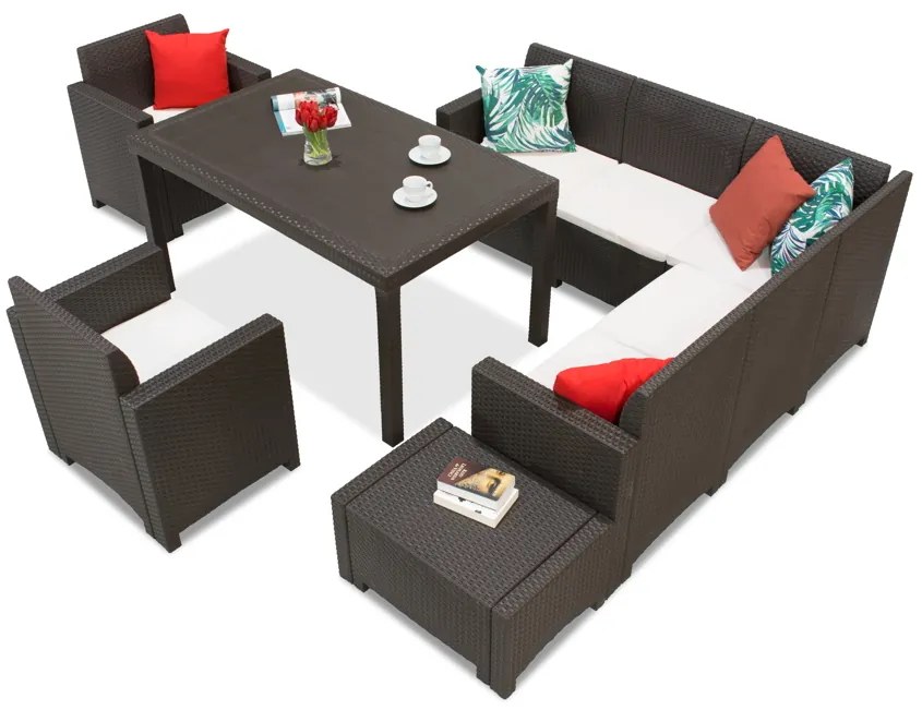 Technorattan set met hoek- en fauteuils Nebraska Comida 7 bruin Bica