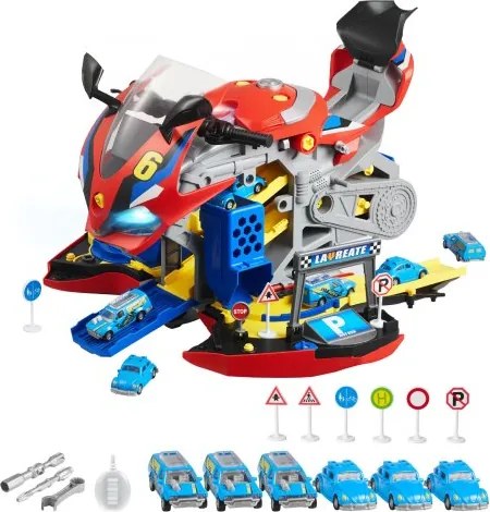 VEVOR Motorfietsmotorspeelgoed, set van 25 stuks, motorfietsmonteurspeelgoed met afneembare onderdelen, licht en geluid, gesimuleerd rijden en racen op het circuit, voor kinderen vanaf 3 jaar, rood