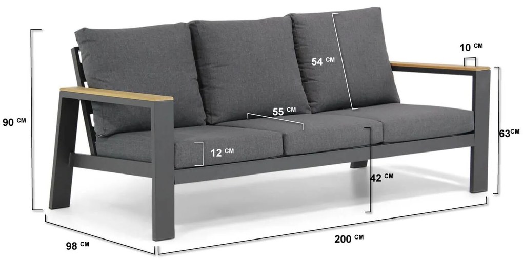 Lifestyle Garden Furniture Marietta Lounge Bank Zits Aluminium/teak Grijs