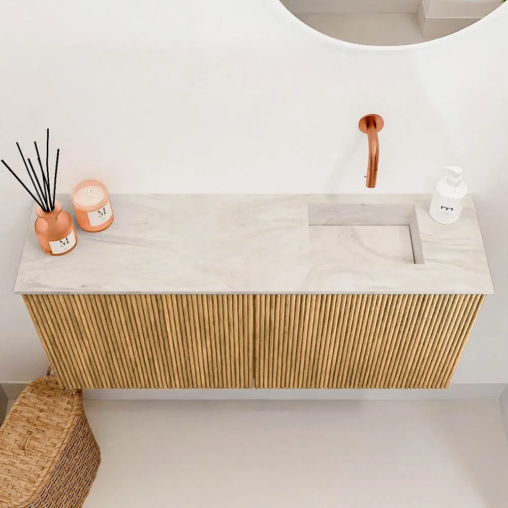 Mondiaz Joya DLux 90cm toiletmeubel oak met wastafel faye rechts zonder kraangat ostra