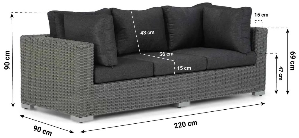 Stoel en Bank Loungeset 5 personen Wicker Grijs  Garden Collections Toronto/Manchester