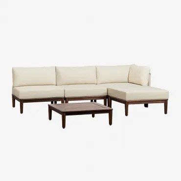 Woonkamerset Met Een Modulaire Hoekbank Met 3 Delen, Salontafel En Voetenbank In Giulia Acaciahout Beige – Crème - Sklum