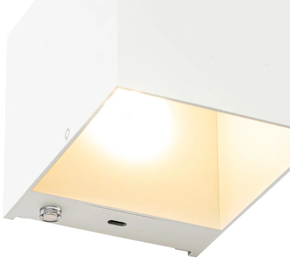 LED Set van 2 wandlampen wit met dimmer oplaadbaar - Joris Modern vierkant Binnenverlichting Lamp