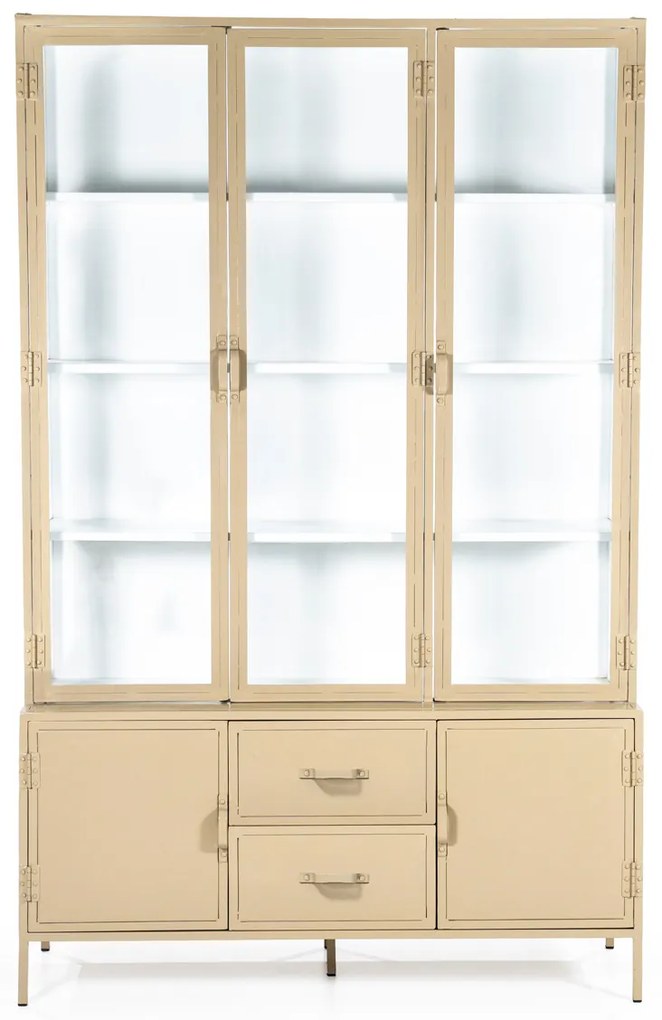 Eleonora Industrieel Grote Vitrinekast Zandkleurig Metaal - 140x47x220cm.