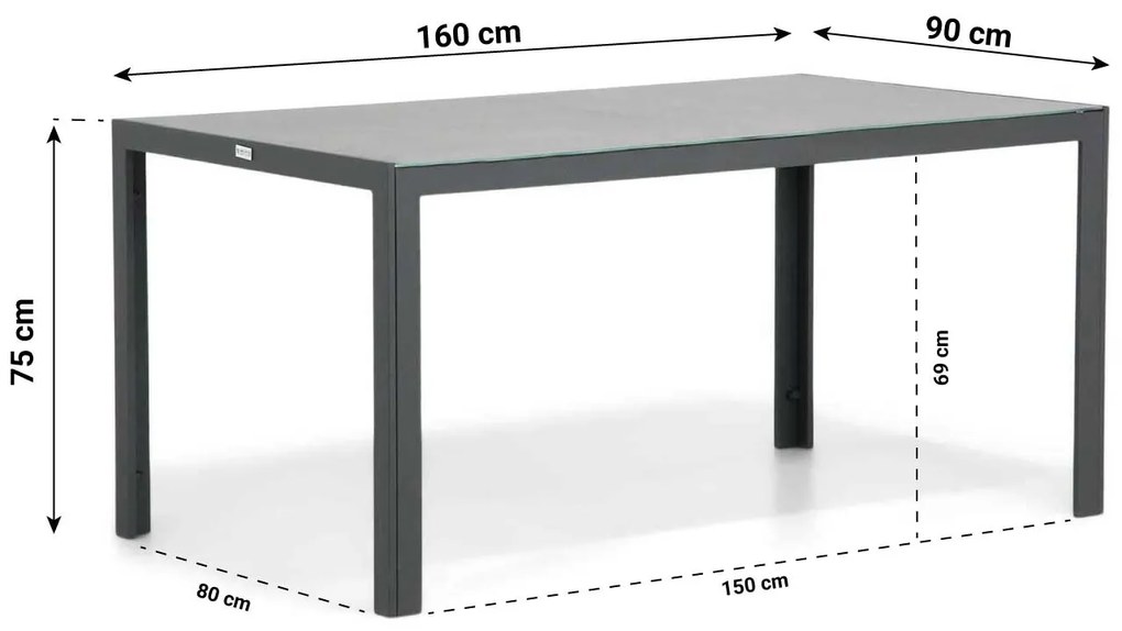 Dining Tuintafel rechthoekig 160 x 90 cm Aluminium Grijs Varano