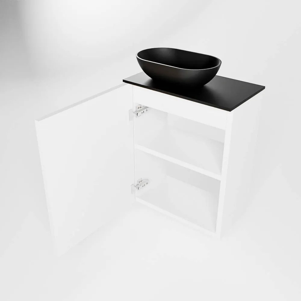 Mondiaz Fowy toiletmeubel 40cm talc met zwarte waskom links en kraangat