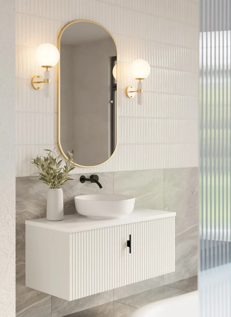 Muebles Ezra badmeubel ribbelfront 100cm wit mat met wit toppaneel zonder waskom