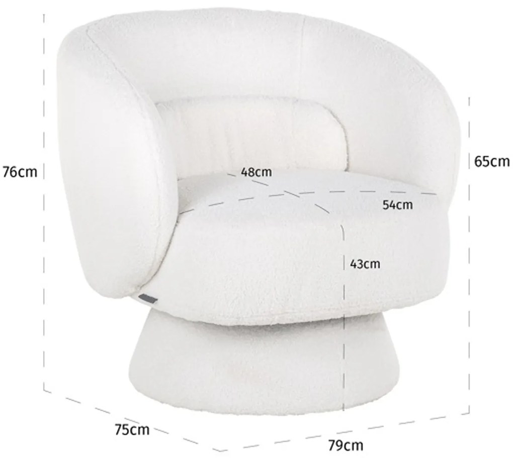 Richmond Interiors Senna Draaibare Fauteuil Witte Teddy Stof