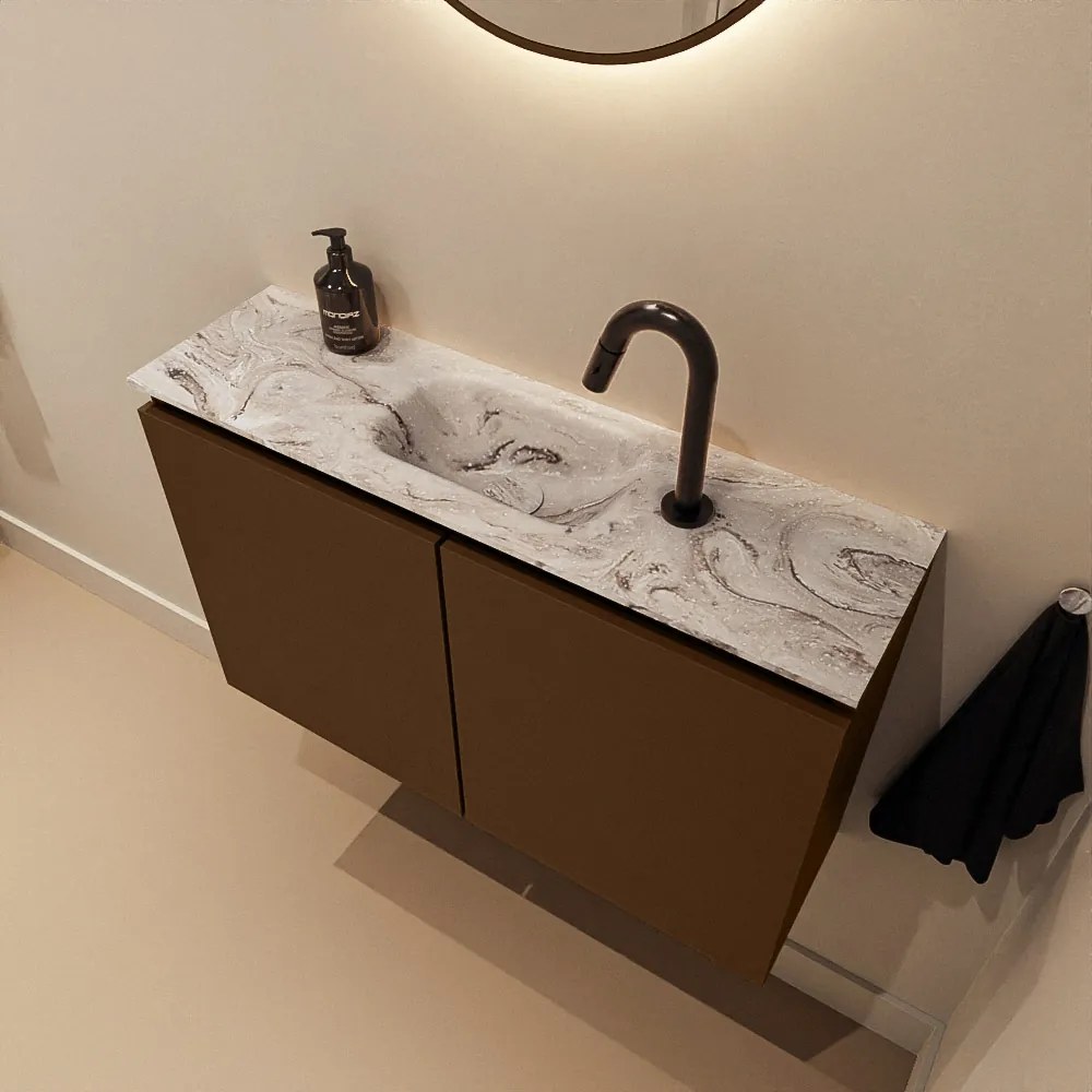 Mondiaz Ture DLux toiletmeubel 80cm rust met wastafel glace midden met kraangat