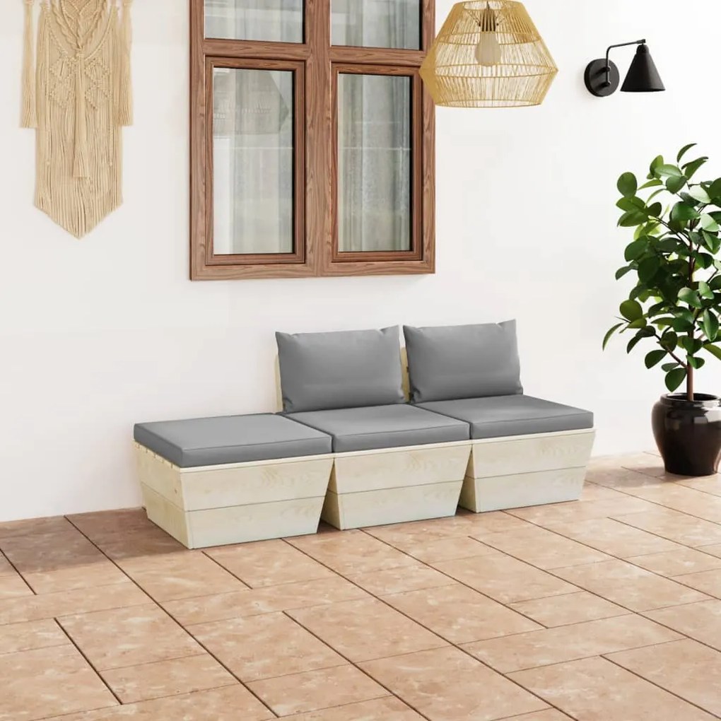 vidaXL 3-delige Loungeset met kussens pallet vurenhout