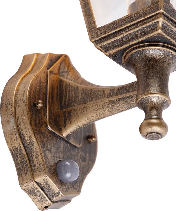 Antieke wandlamp goud IP44 met bewegingsmelder - Capital