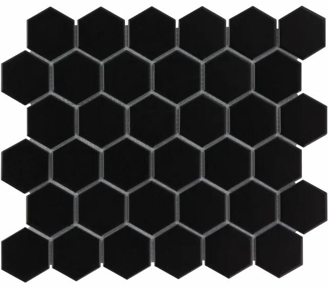 The Mosaic Factory Barcelona mozaïektegel - 28.2x32.1cm - wand en vloertegel - Zeshoek/Hexagon - Porselein Black Mat AMH13317