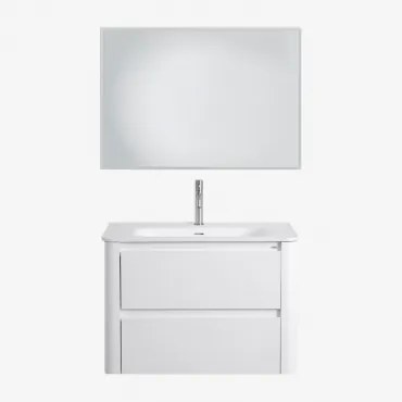 Badkamermeubelset In Hout Met Geïntegreerde Wastafel Egerton Wit & Rechthoekige Led En Anticondens 100x70 Cm Tamsin & Geborsteld Grijs - Sklum