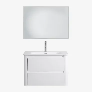 Badkamermeubelset In Hout Met Geïntegreerde Wastafel Egerton Wit & Rechthoekige Led En Anticondens 100x70 Cm Tamsin & Geborsteld Grijs - Sklum