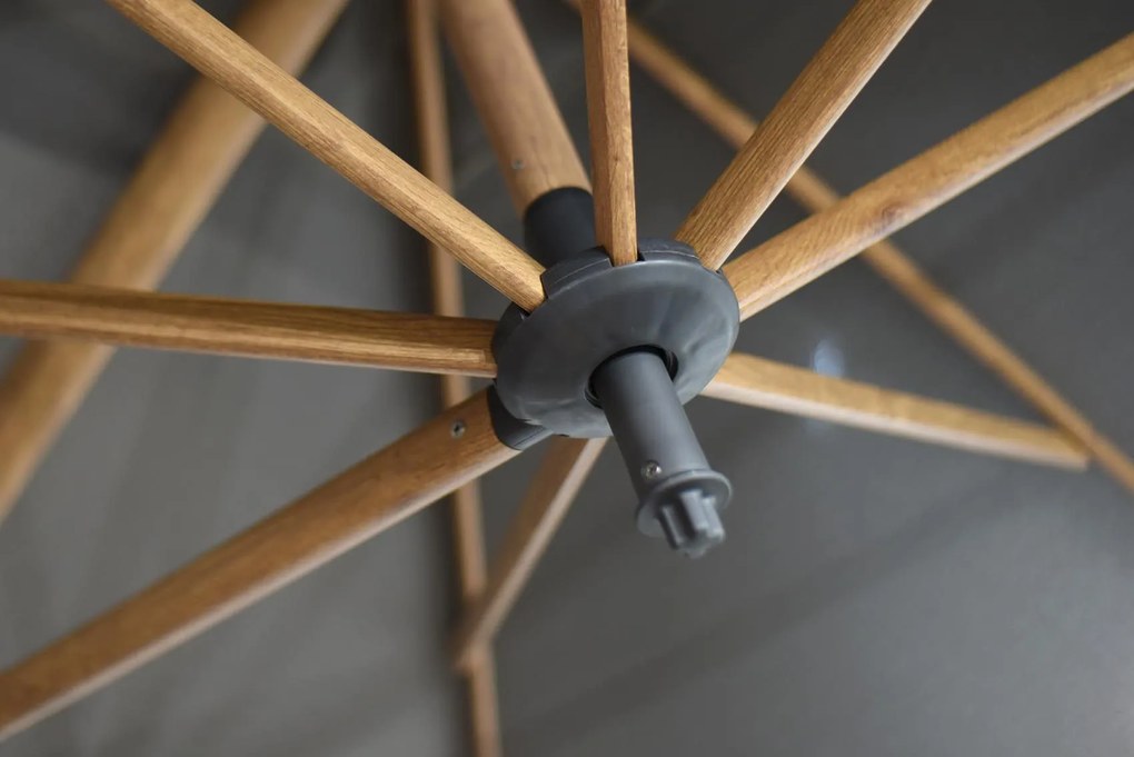 4 Seasons Outdoor Siesta PREMIUM Ø 350 cm parasol charcoal, wood look frame Parasol houtkleur weerbestendig