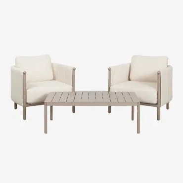 Boleni Tuinset Met 2 Bouclé Fauteuils En Aluminium Salontafel Bouclé Gardeniawit - Sklum