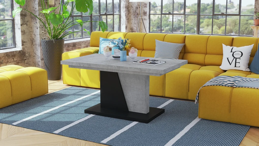 Mazzoni GRAND NOIR beton / zwart, uitschuifbare tafel