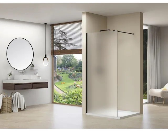 Van Rijn Products ST01 Vaste wand - 88x200cm - gesatineerd glas - dikte 8mm - muurprofiel - stabilisatiestang - zwart ST01ZW90PRGS