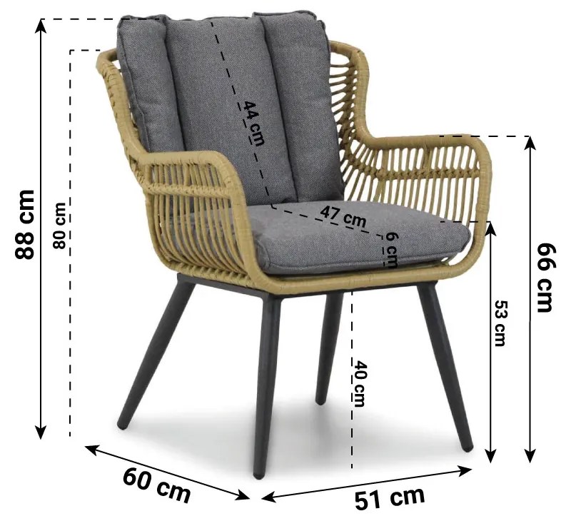 Tuinset 4 personen 180 cm Aluminium/wicker Taupe Coco Azzano/Como