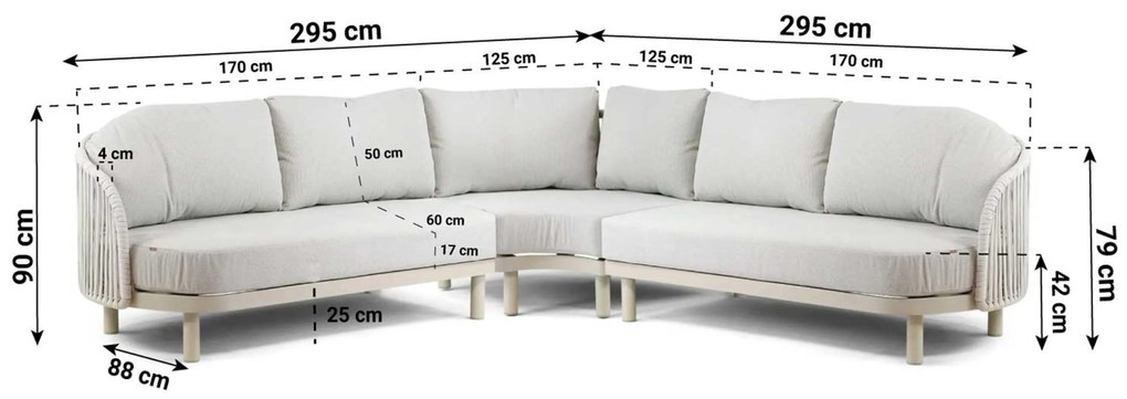 Hoek loungeset 5 personen Aluminium/rope Taupe  Santika Furniture Santika