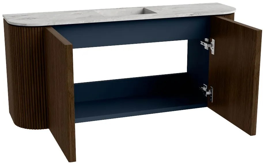Mondiaz Joya DLux 95cm toiletmeubel ronding links/rechts walnut met wastafel faye midden 1 kraangat glace