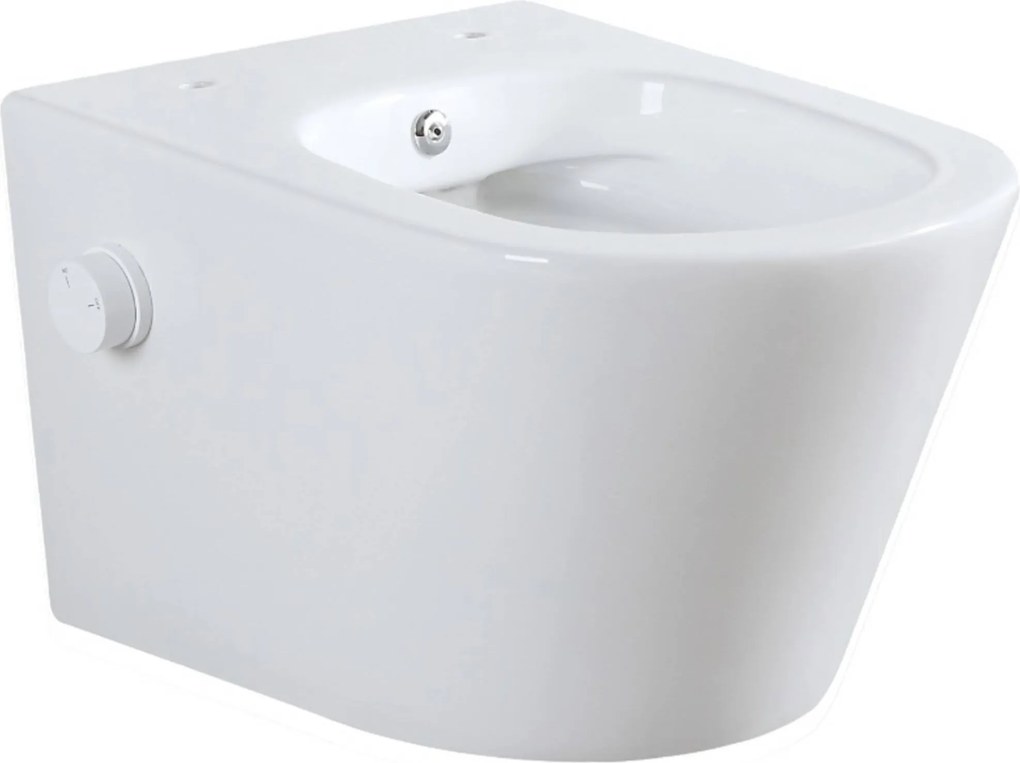 Saqu Wash 2.0 randloos hangtoilet met koudwater-bidetkraan en toiletbril wit