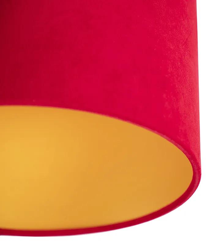 Stoffen Plafondlamp met velours kap rood met goud 25 cm - Combi zwart Klassiek / Antiek E27 rond Binnenverlichting Lamp