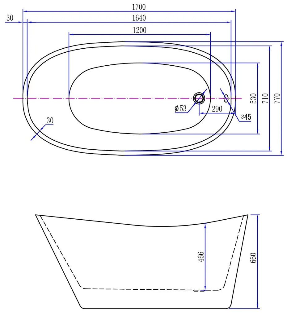 Mueller Trapeze vrijstaand ligbad glans wit 170x77cm