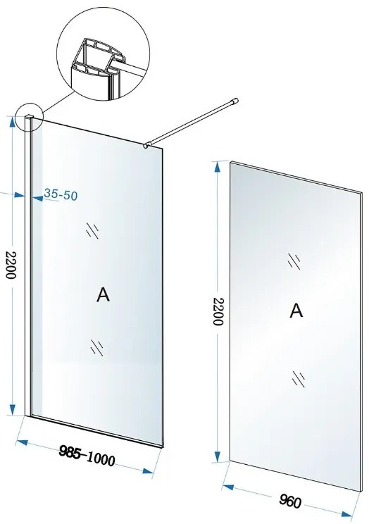 Mueller Eco inloopdouche 100x220 nano-coating helder glas chroom