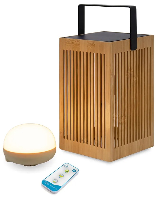 Buitenlamp Tafellamp bamboe incl. LED dimbaar IP54 solar oplaadbaar met afstandsbediening - OkinawaOosters IP54 Buitenverlichting Lamp