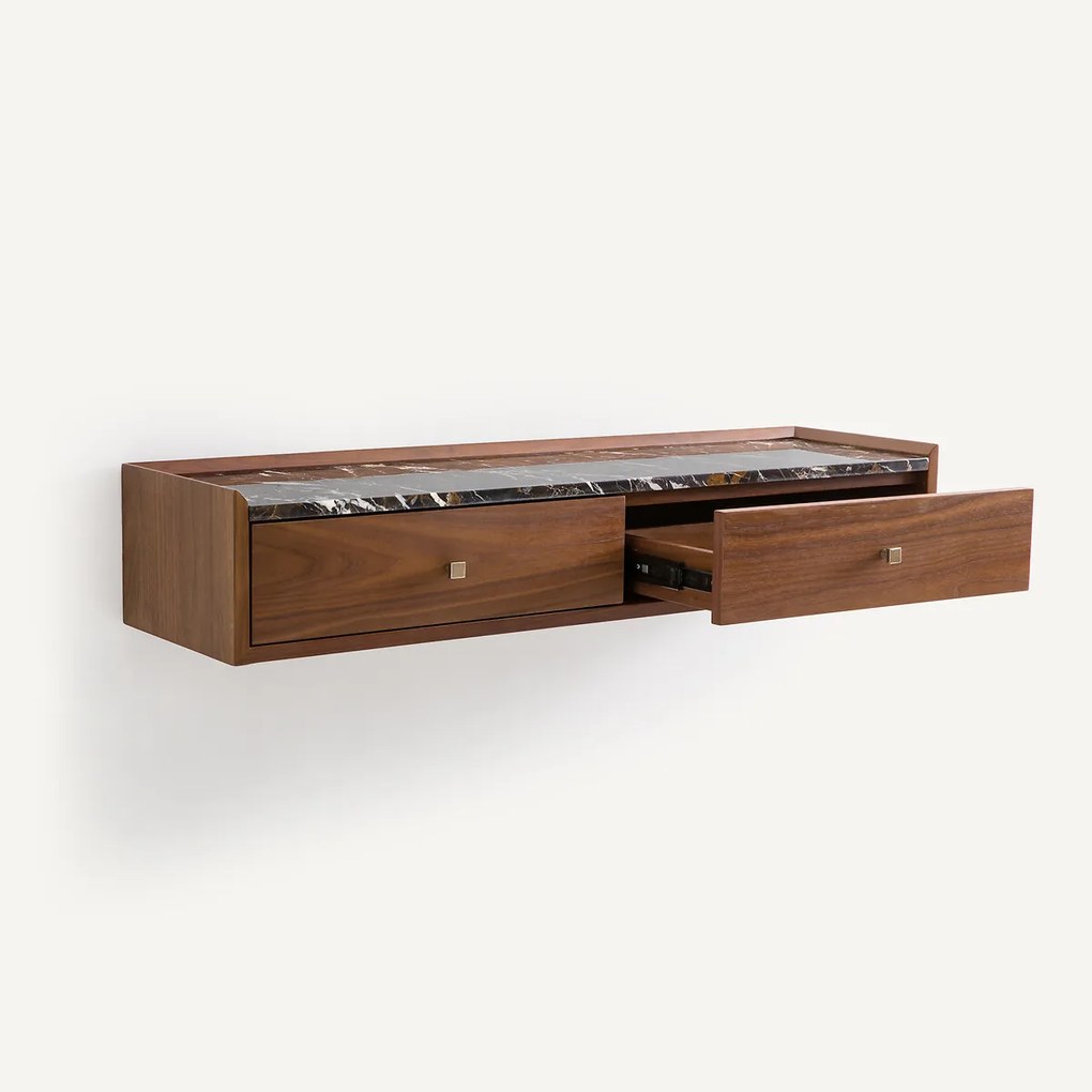 Wandconsole van notenhout en marmer Noham