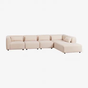 5-delige Modulaire Bank Met Rechter Chaise Longue Fogler Teddystof Crème Beige - Sklum