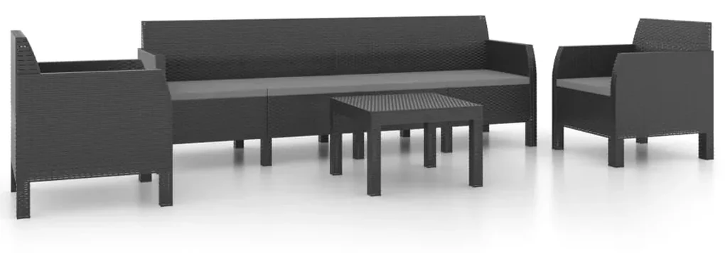 vidaXL 4-delige Loungeset met kussens PP rattan antracietkleurig
