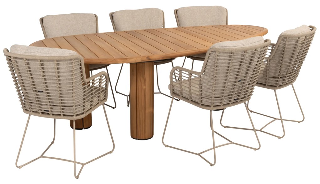 Corsica Fabrice pebble dining tuinset 7 delig 240x130xH75 cm teak latte 4 Seasons Outdoor